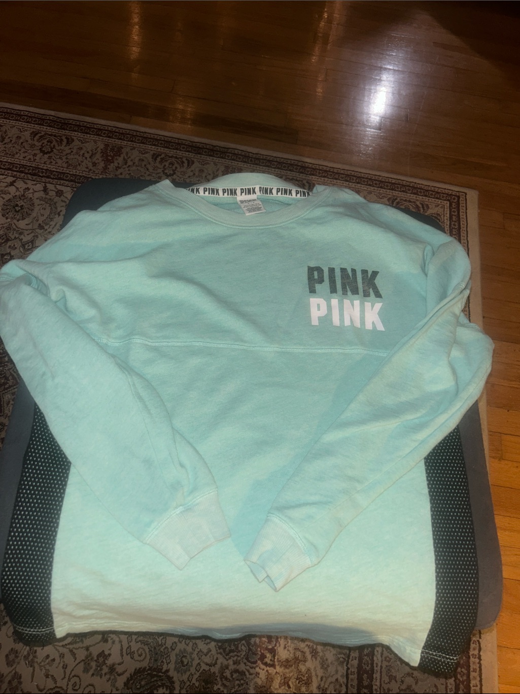 Pink Victoria's Secret Mint Green Logo Sweatshirt
